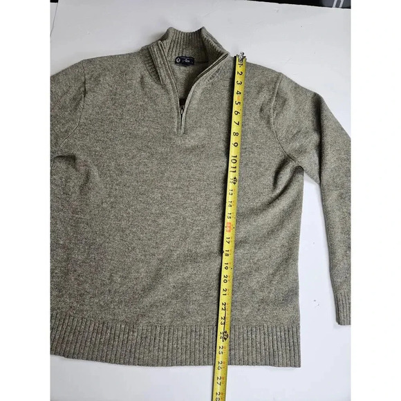 J CREW Men Sweater 100% Lambs Wool Grey/Brown 1/4 Zip Mock Neck Preppy Casual  L - Picture 4 of 6